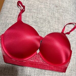 🆕 VS BOMBSHELL🌹32C Victoria's Secret 2X PUSH UP, Red/Pink Satin Push-Up Bra!
